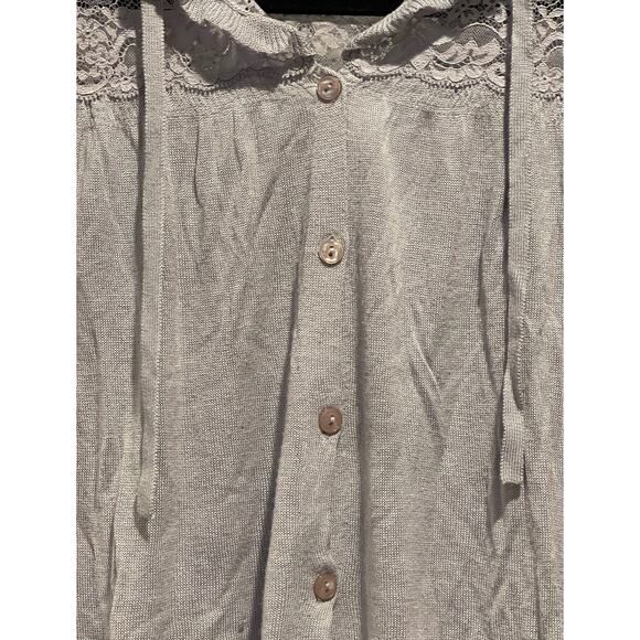 NWOT Frenchi Anthropologie Light Blue Grey Lace Knit Sweater Tie‎ Neck - Picture 5 of 6